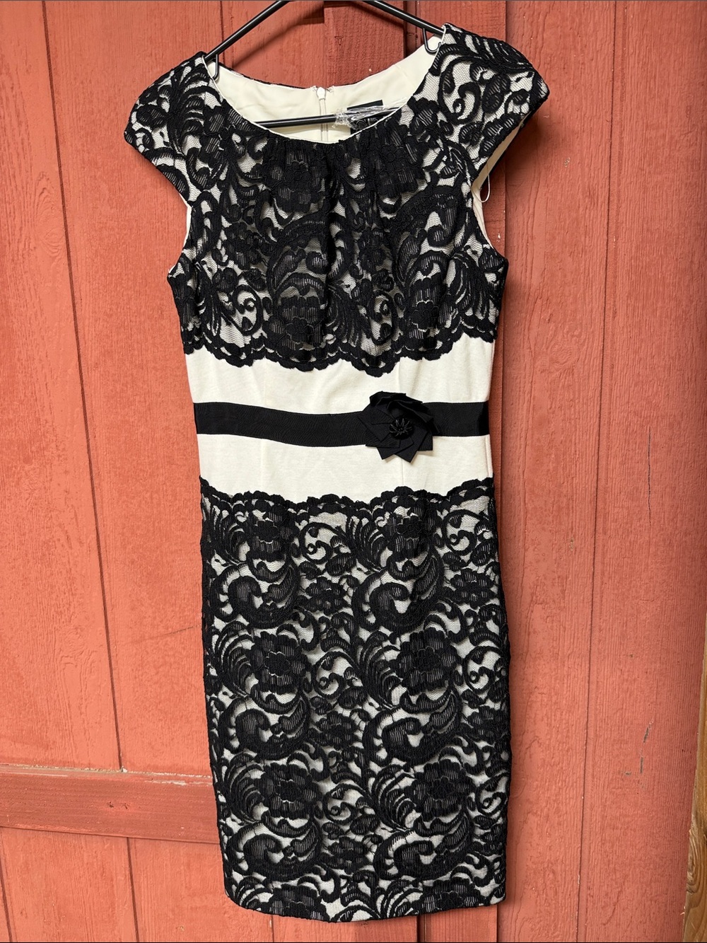 Jax Black and White Lace Sheath Dress